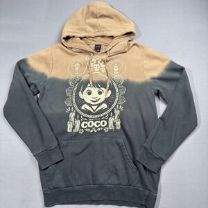Pixar Coco Hoodie Pullover‎ Graphic Print Dip Dye Brown Black Medium